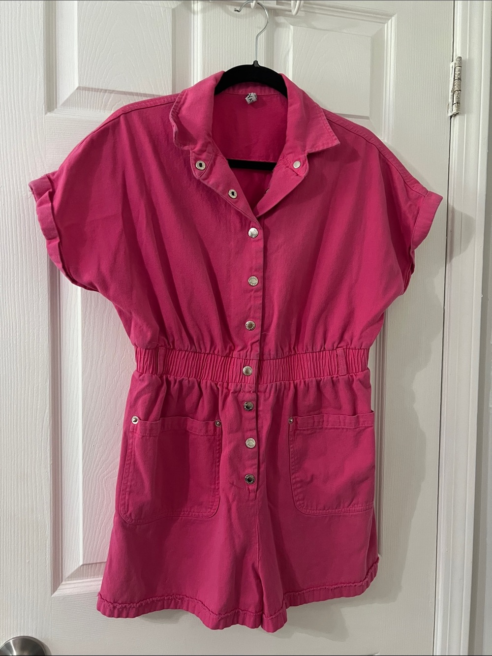 Hot Pink Button-Front Romper